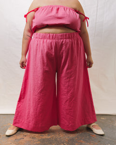 Mid Easy Flare Pant in Carnation Pink Linen