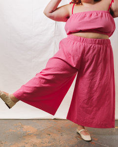 Mid Easy Flare Pant in Carnation Pink Linen