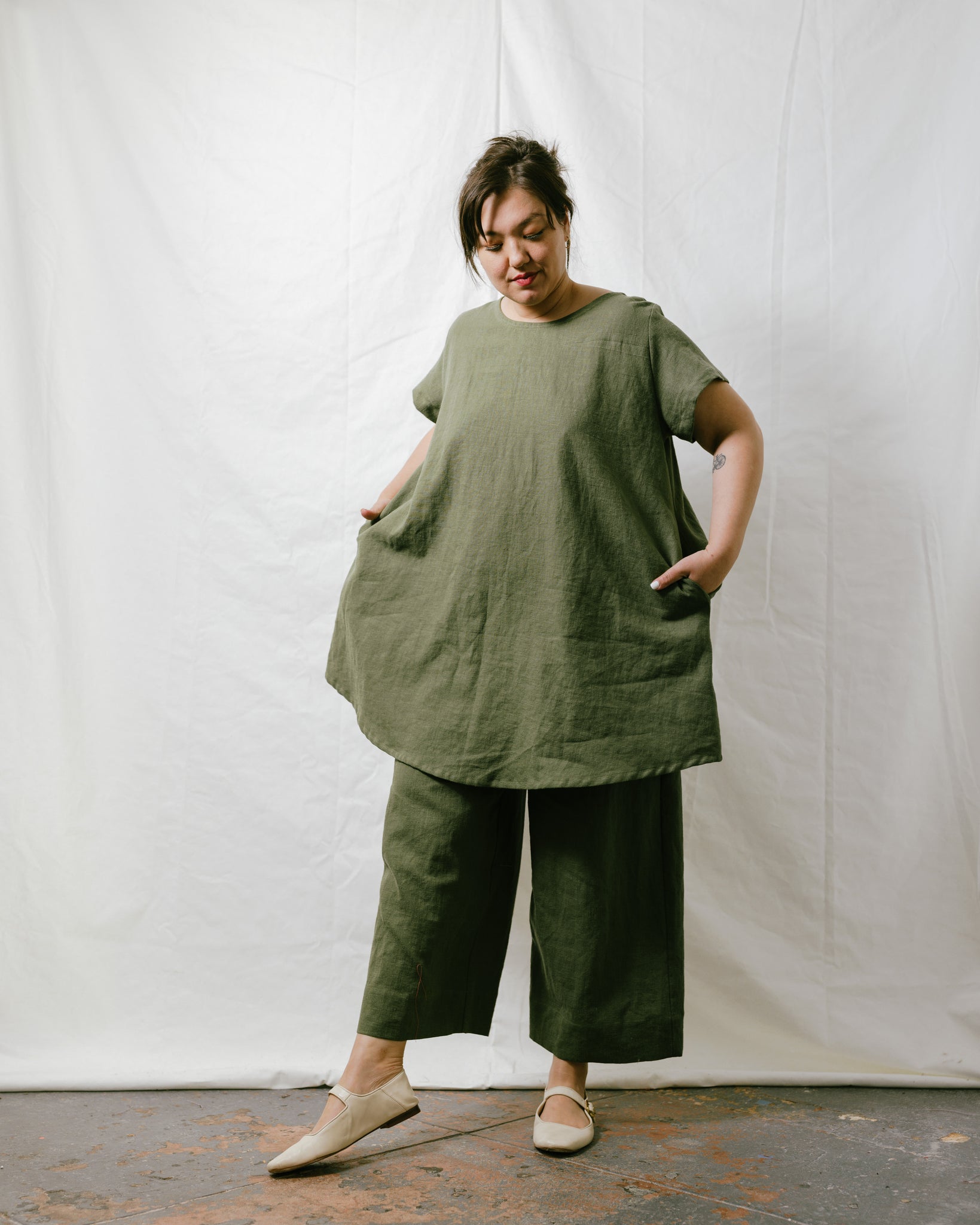 Trapeze Dress in Olive Linen – Nettle Studios