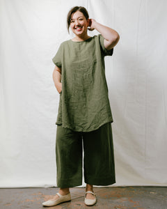 Mid Easy Pant in Olive Linen