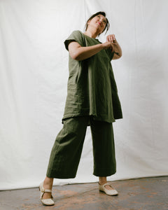 Mid Easy Pant in Olive Linen