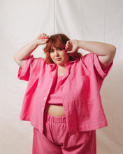 Boxy Collared Top in Carnation Pink Linen