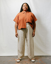 Boxy Collared Top in Rust Linen