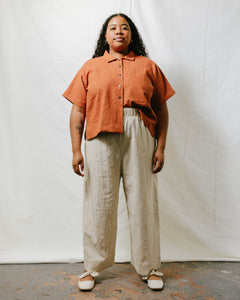 Boxy Collared Top in Rust Linen