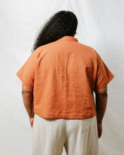 Boxy Collared Top in Rust Linen