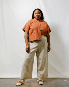 Boxy Collared Top in Rust Linen