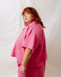 Boxy Collared Top in Carnation Pink Linen