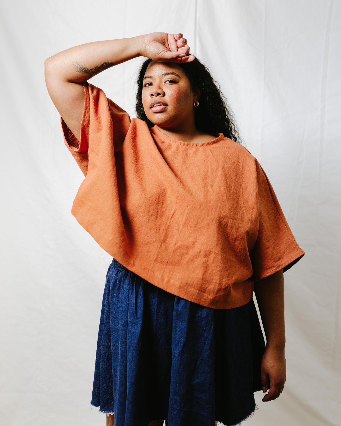 Super Wide Crop Top in Rust Linen