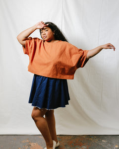 Super Wide Crop Top in Rust Linen