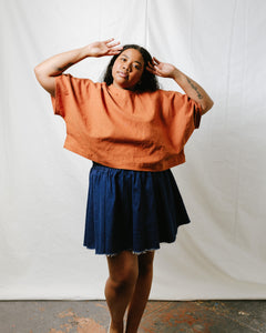 Super Wide Crop Top in Rust Linen