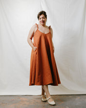 Soft Volume Maxi Dress in Rust Linen