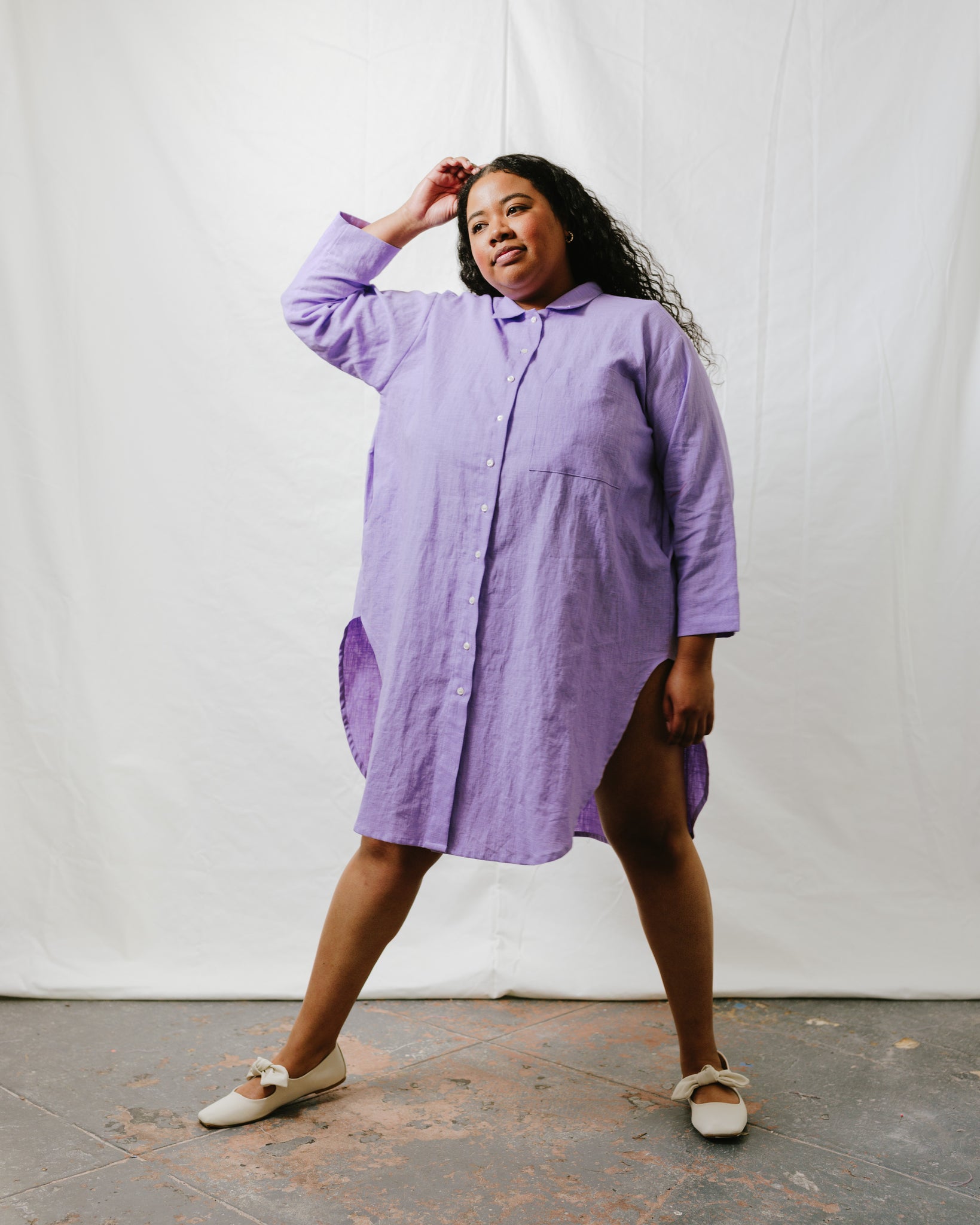 Soft Volume Shirt Dress in Lavender Linen (RTS) – Nettle Studios