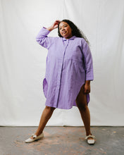 Soft Volume Shirt Dress in Lavender Linen