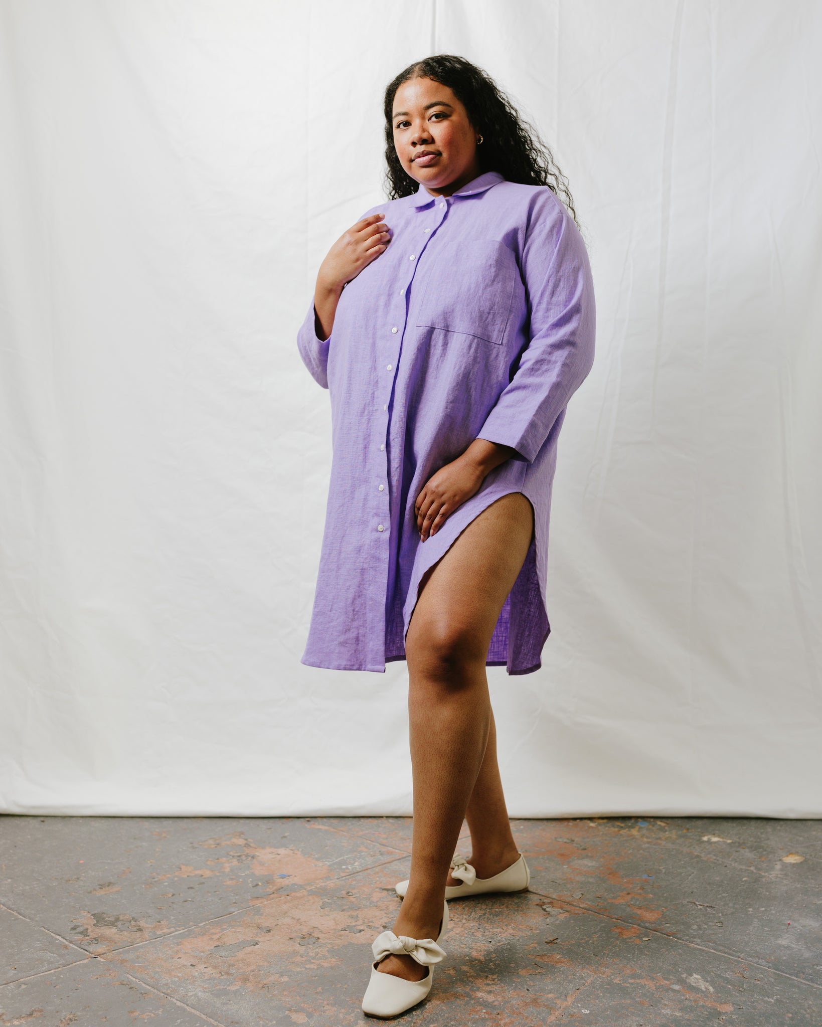 Soft Volume Shirt Dress in Lavender Linen (RTS) – Nettle Studios