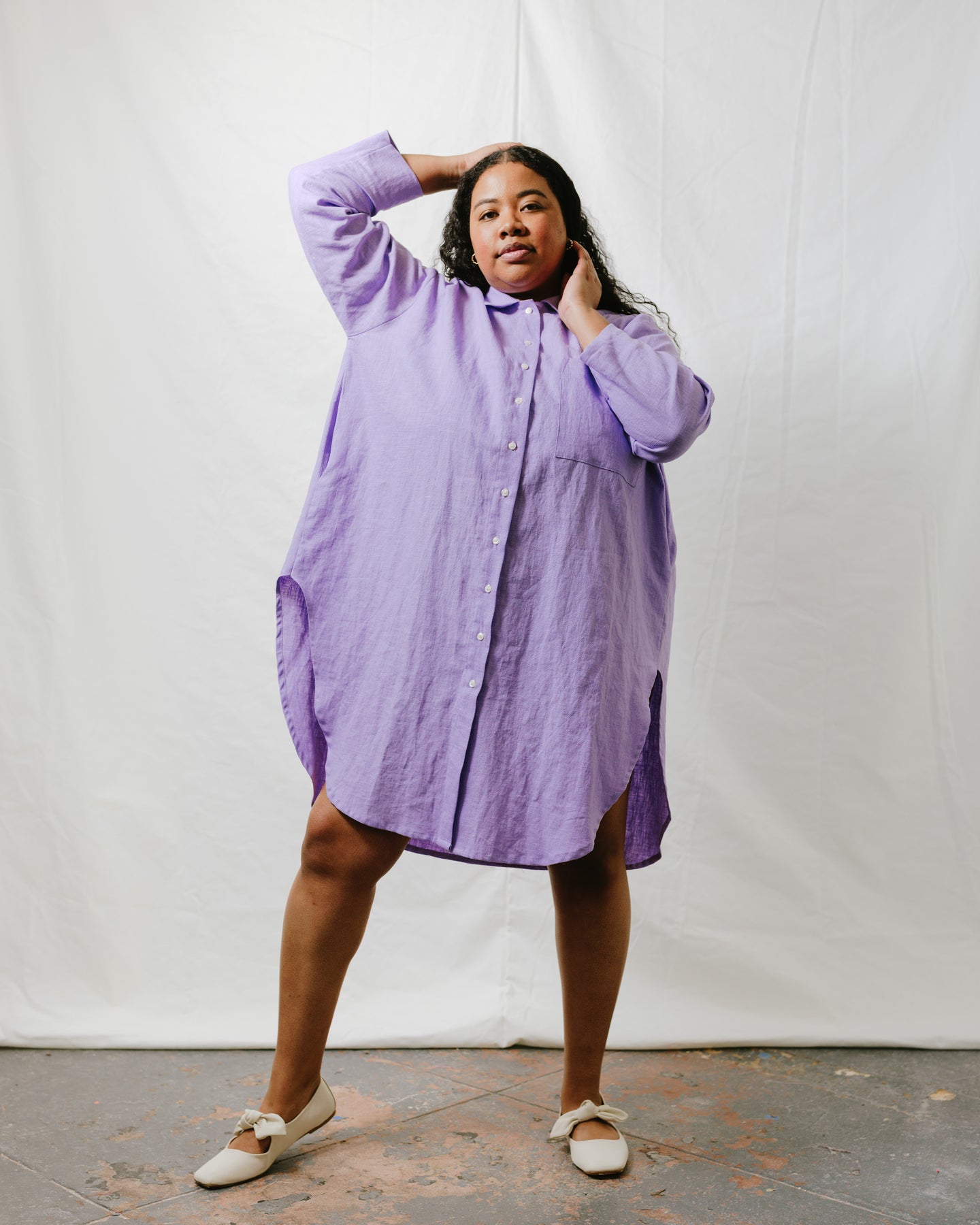 Soft Volume Shirt Dress in Lavender Linen (RTS) – Nettle Studios