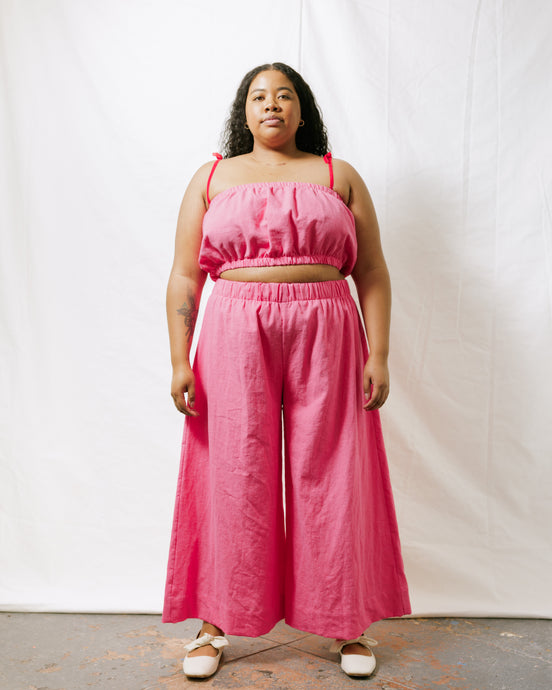 Mid Easy Flare Pant in Carnation Pink Linen