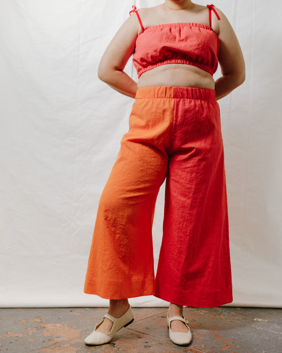 Mid Easy Flare Pant in Poppy + Marigold Linen (RTS)