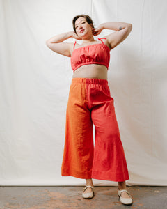 Mid Easy Flare Pant in Poppy + Marigold Linen