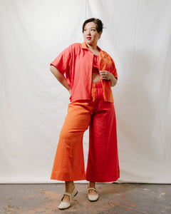 Boxy Collared Top in Poppy + Marigold Linen (RTS)