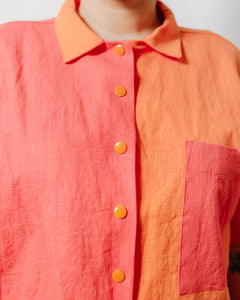 Boxy Collared Top in Poppy + Marigold Linen