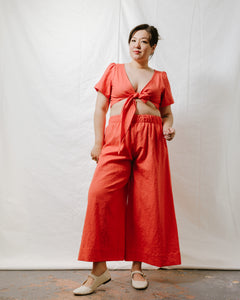 Mid Easy Flare Pant in Poppy Linen