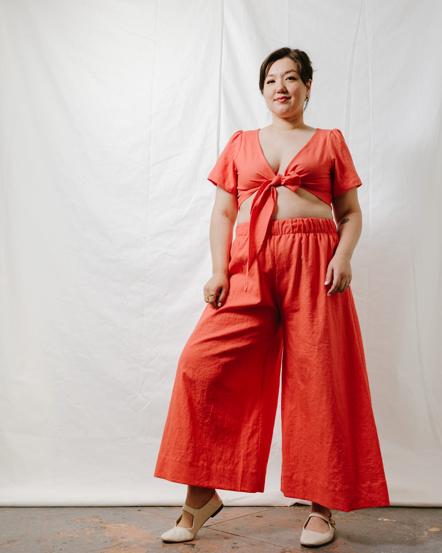 Mid Easy Flare Pant in Poppy Linen