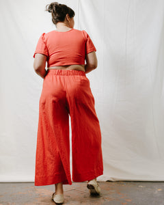 Mid Easy Flare Pant in Poppy Linen