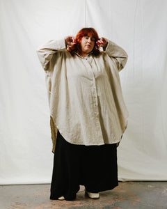 Soft Volume Shirt Dress in Oat Milk Linen