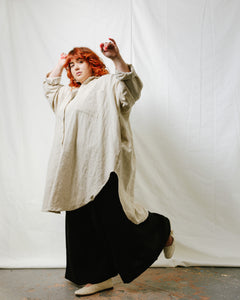 Soft Volume Shirt Dress in Oat Milk Linen