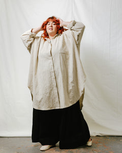 Soft Volume Shirt Dress in Oat Milk Linen