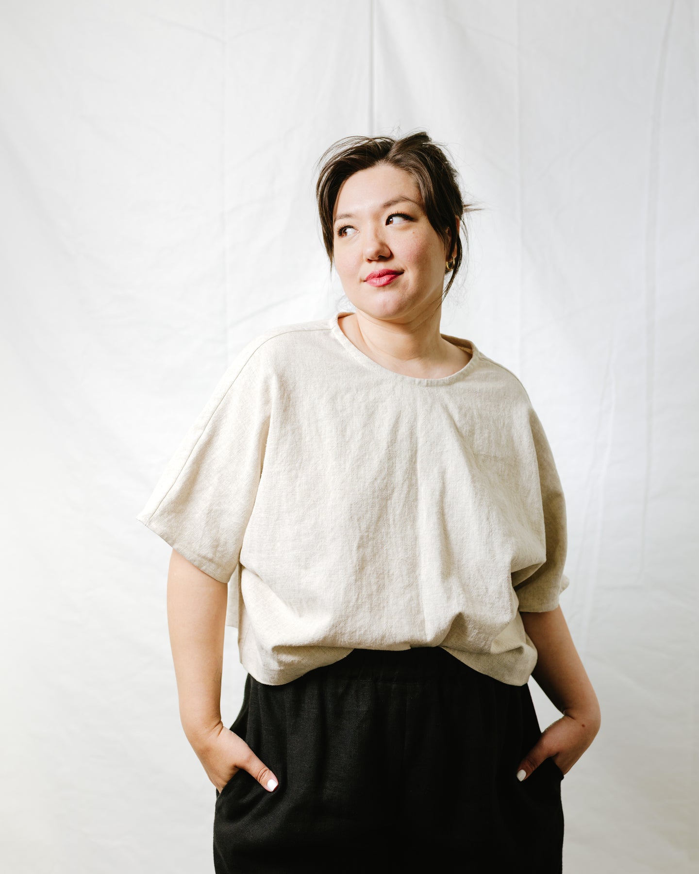 Super Wide Crop Top In Oat Milk Linen