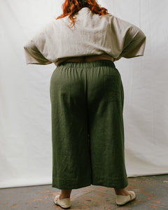 Mid Easy Pant in Olive Linen