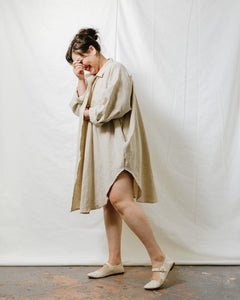 Soft Volume Shirt Dress in Oat Milk Linen