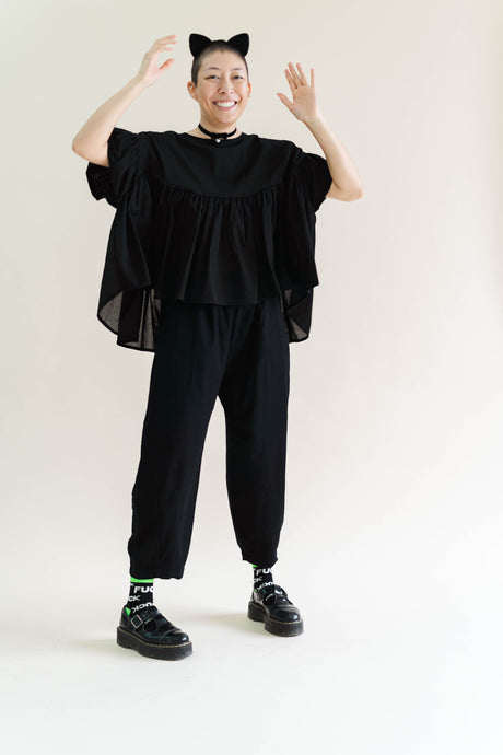 Black Cotton Mushroom Top