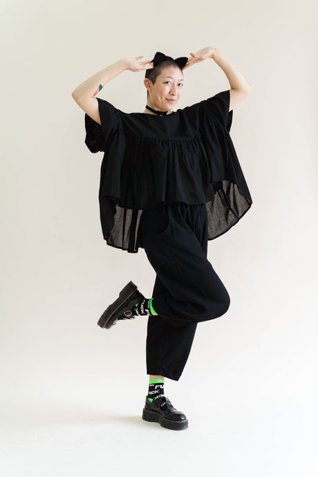 Black Cotton Mushroom Top