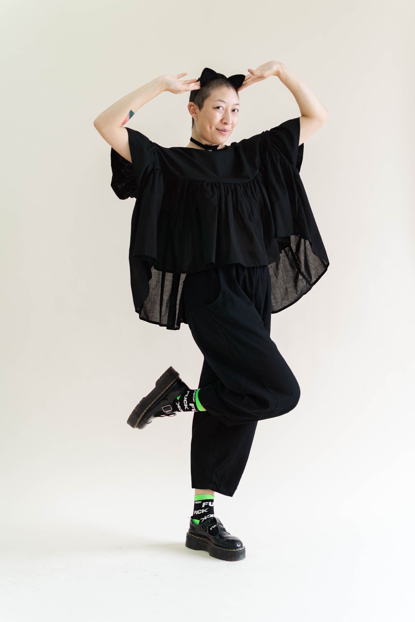Black Cotton Mushroom Top