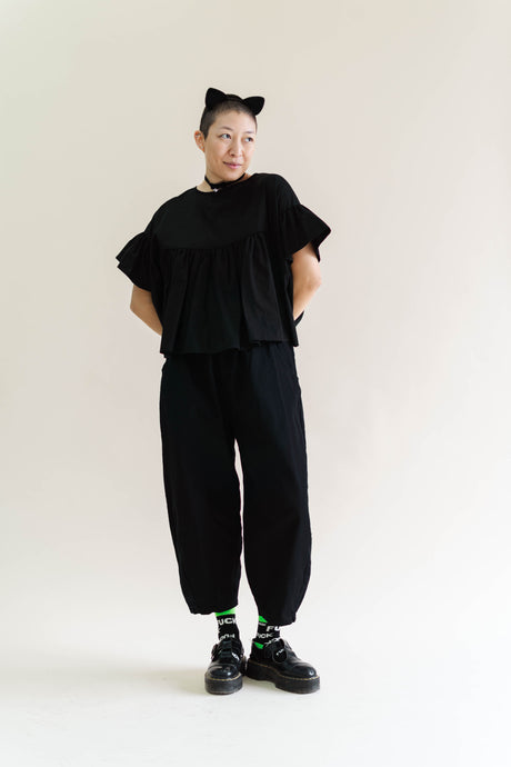 Black Twill Barrel Pant