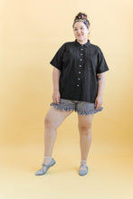 Boxy Collared Tunic in Black Cotton Linen (RTS)