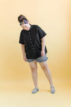 Boxy Collared Tunic in Black Cotton Linen (RTS)