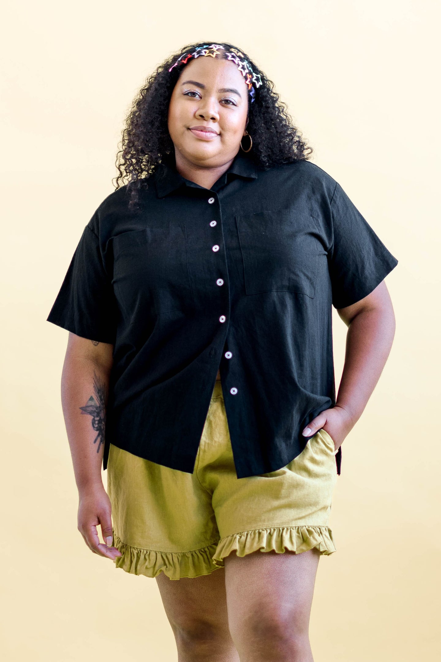 Boxy Collared Tunic in Black Cotton Linen (RTS)