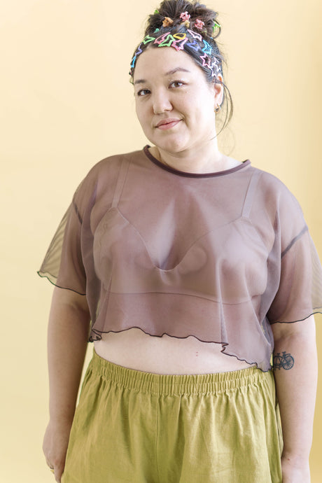 Boxy Crop Top in Brown Sugar Mesh (RTS)