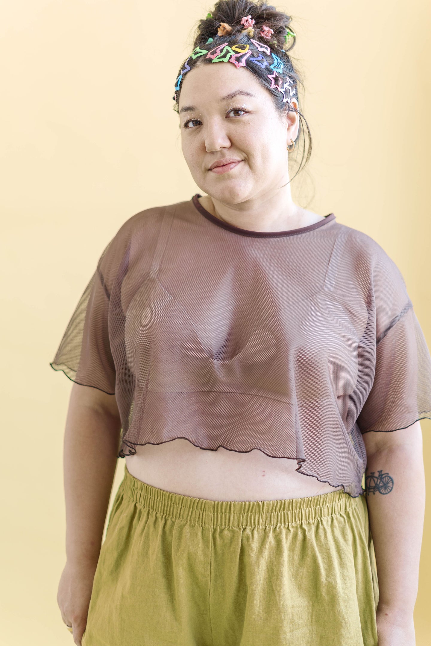 Boxy Crop Top in Brown Sugar Mesh (RTS)