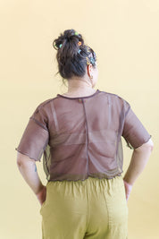 BROWN SUGAR MESH BOXY CROP TOP