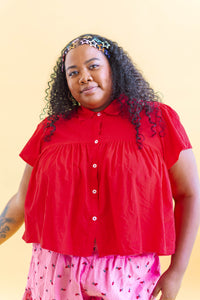 Button Mushroom Top in Cherry Linen (RTS)