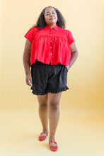 Button Mushroom Top in Cherry Linen (RTS)
