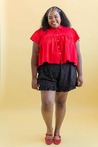 Button Mushroom Top in Cherry Linen (RTS)