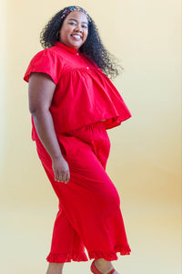 Button Mushroom Top in Cherry Linen (RTS)