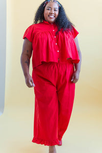 Button Mushroom Top in Cherry Linen (RTS)