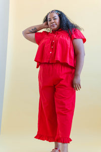 Button Mushroom Top in Cherry Linen (RTS)