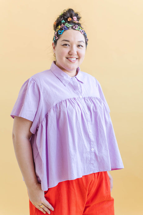 Button Mushroom Top in Lilac Linen (RTS)
